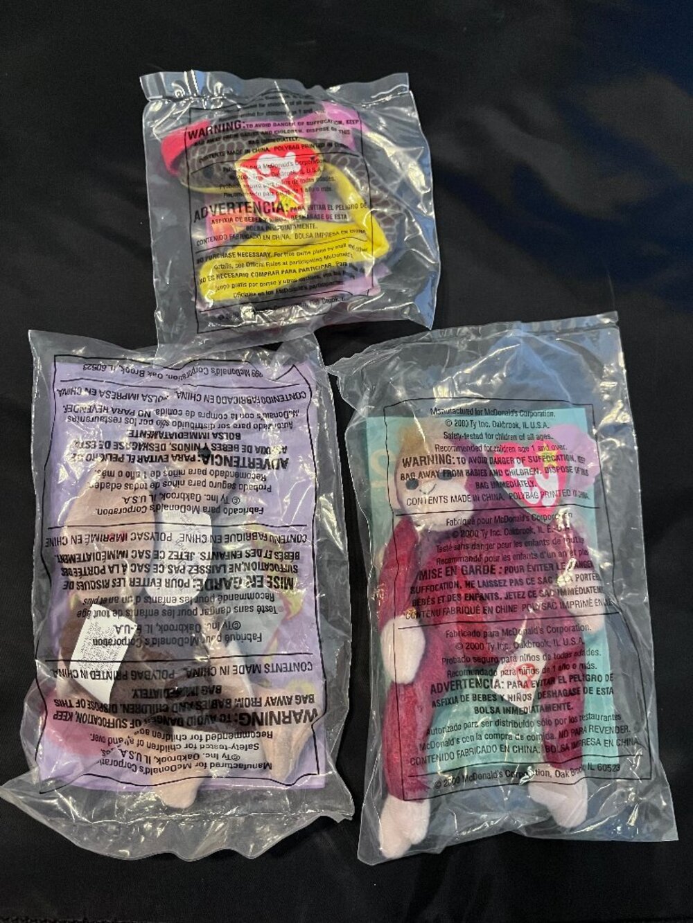 Vintage McDonald's Ty Beanie Babies Ostrich Snake Orangutan New Sealed Lot of 3